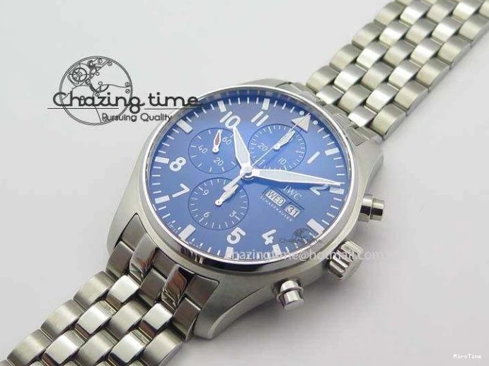 MIROTIME 0519 UrbanChic Pilot Chrono 2016 IW377714 ZF 1:1 Best Edition Blue Dial On SS Bracelet A7750 V 7272